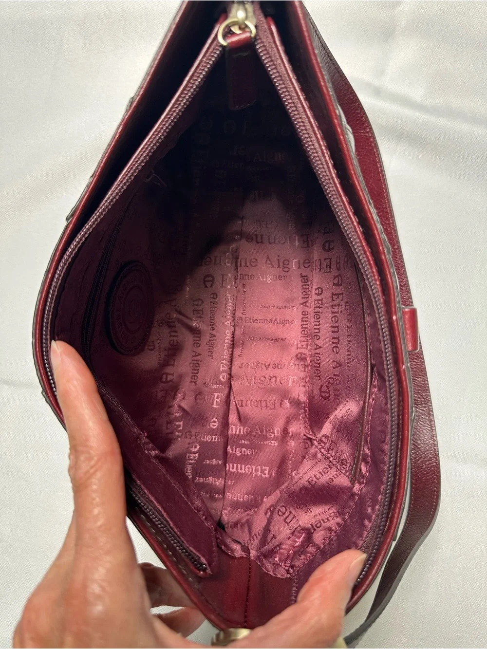 Etienne Aigner Oxblood Red Leather Shoulder Bag with Gold Hardware